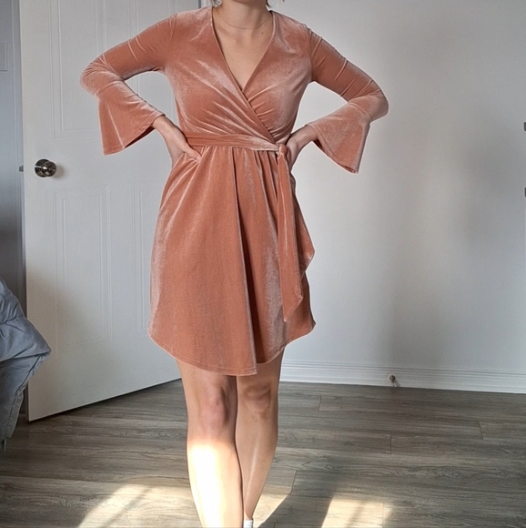 Pink Velvet Wrap Dress - Picture 2 of 7